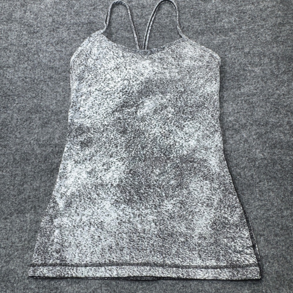 Lululemon Power Y Tank Womens 4 Gray Space Dye Strappy Shelf Bra Yoga Athleisure